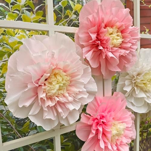 Mybbshower Crepe Paper Flowers Pack of 4 Blush Pink White
