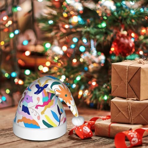 QINZHENG Personalized Santa Hat with Mexican Otomi Animals Print 1