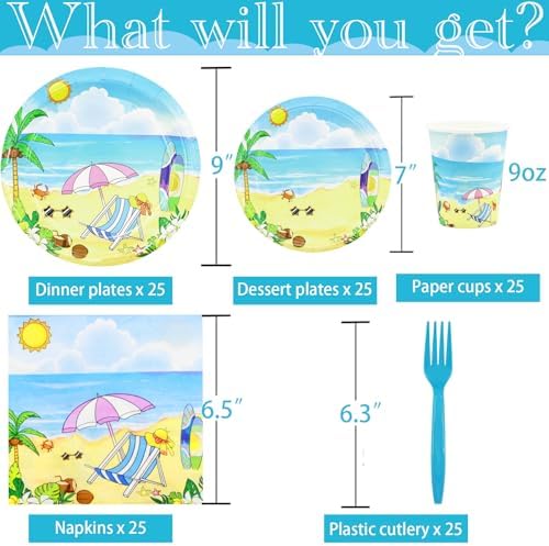 Beach Themed Party Plates and Napkins Set for 25 Guests