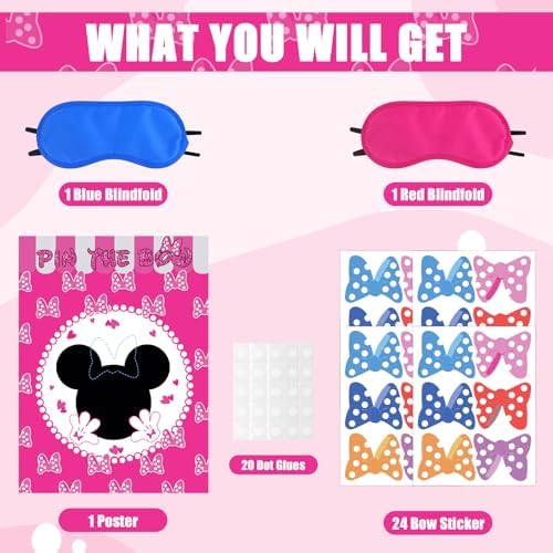 Pink Mouse Birthday Party Game Set with 24 Reusable Stickers