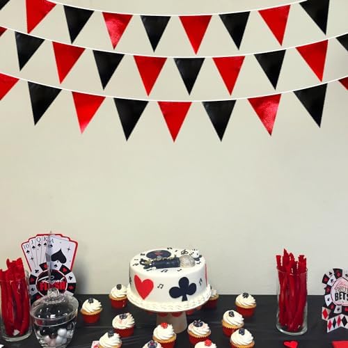 Red Black Metallic Fabric Triangle Pennant Banner Flag Bunting Garland
