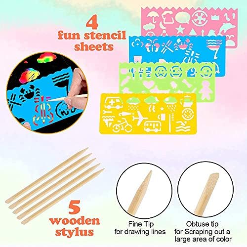 Mocoosy 60 Pcs Rainbow Scratch Art Paper for Kids