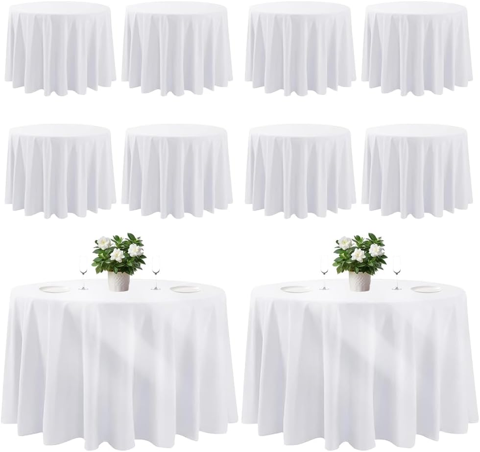 Cuckan 120 Inch Round Tablecloth 10 Pack White