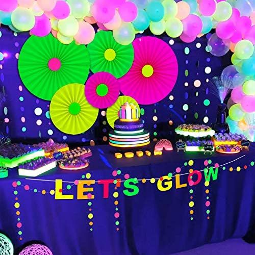 Glow Neon Paper Fans Set of 6 for Parties