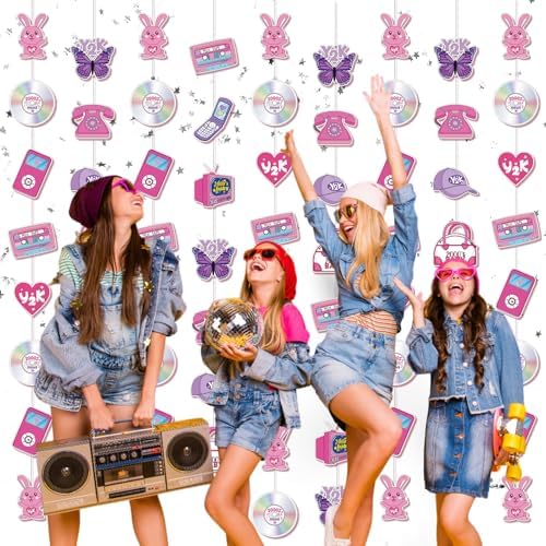 Spakon 8 Pack Y2k Pink Paper Banners Retro Garland Decorations