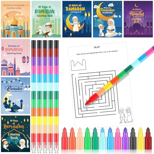 Zhanmai 48 Pcs Ramadan Activity Book Set with Stacking Crayons