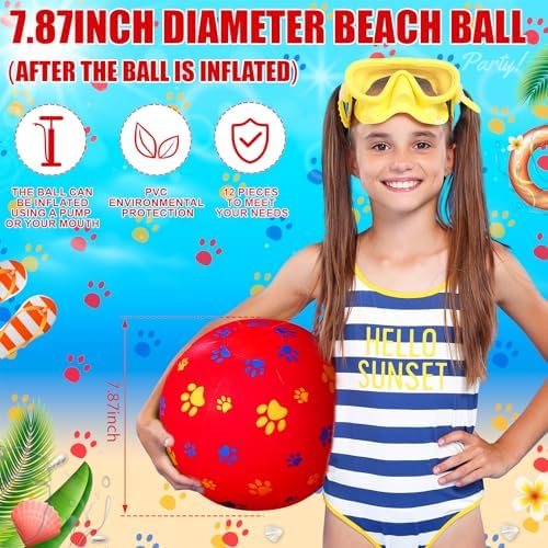 12 Pack Red Dog Paw Beach Balls for Kids 787 Inch