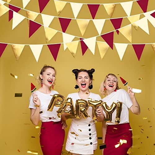 Burgundy Gold Beige Triangle Pennant Banner Garland