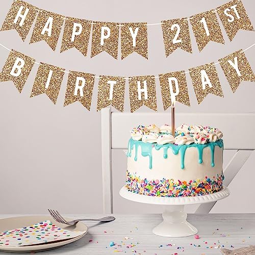 Perfect Occasion Happy 21st Birthday Gold Banner Pre-Strung