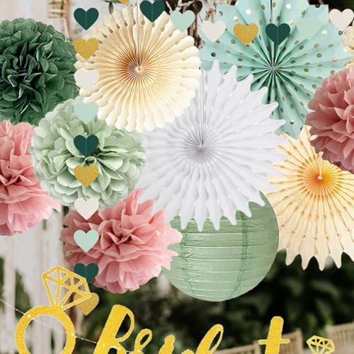 Sage Green Dusty Pink Bachelorette Decorations Set