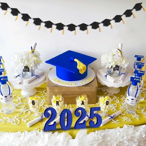 2025 Graduation Decor Banners with Black Glitter Hats and Tassels