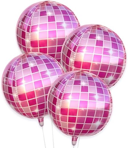 4D Disco Foil Balloons Set of 4 Shiny Pink
