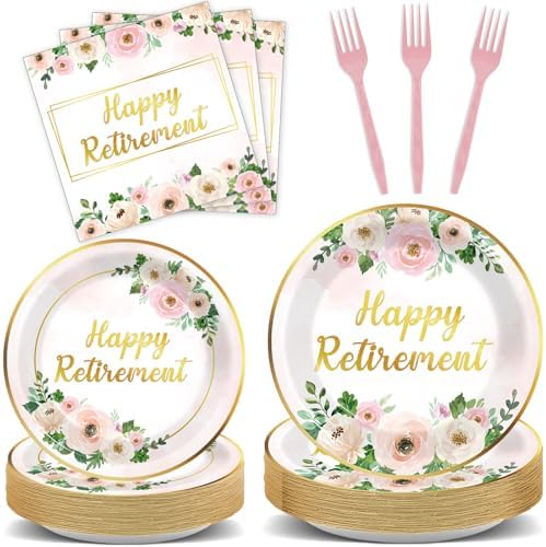 96Pcs Pink Flower Retirement Party Decorations 24 Guests