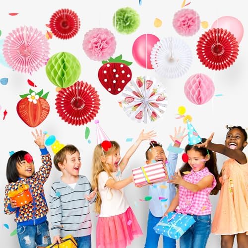 Strawberry Tissue Paper Fans Decor Set