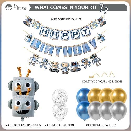 Pirese Robot Birthday Decor Banner