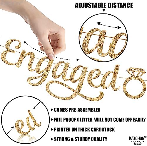 KatchOn Gold Glitter Engagement Photo Banner - 10 Feet 2 Strings No DIY