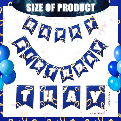 Blue Golden Birthday Party Decorations Banner