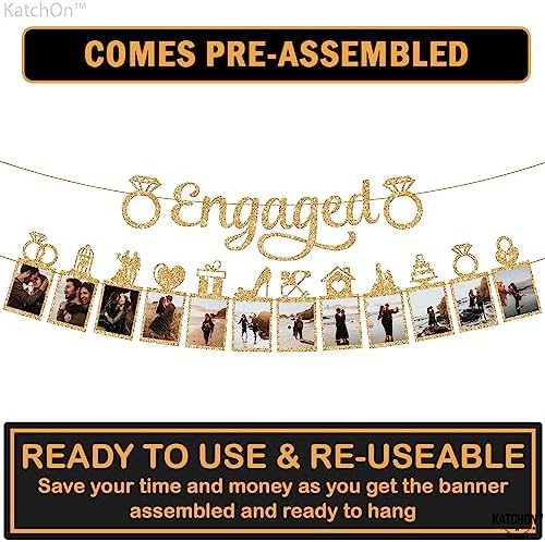 KatchOn Gold Glitter Engagement Photo Banner - 10 Feet 2 Strings No DIY