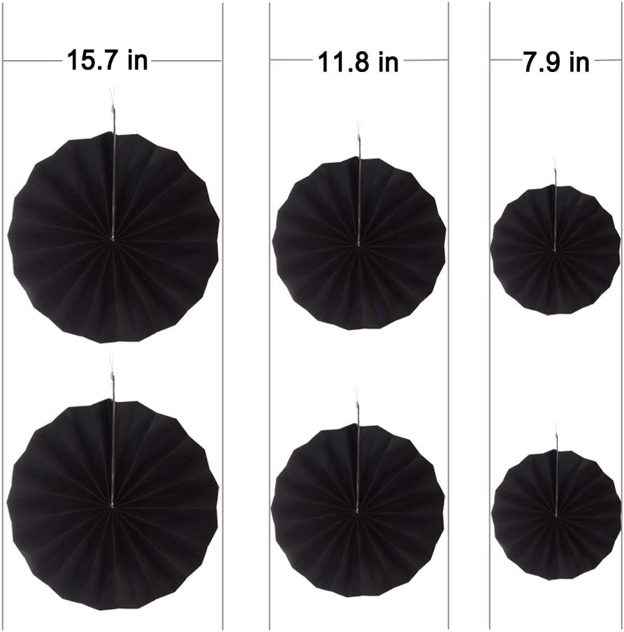 MOWO Black Paper Fans Hanging Decoration 6pc