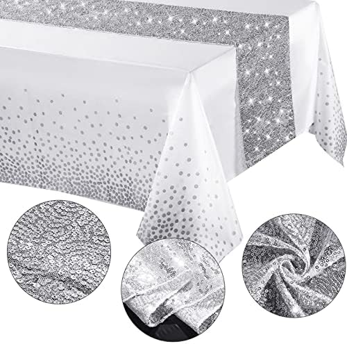 Irenare Tablecloth and Sequin Table Runner Set with Polka Dots and Glitter