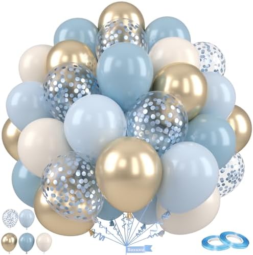 50 Pcs Blue Gold Balloons Set for Party Decorations