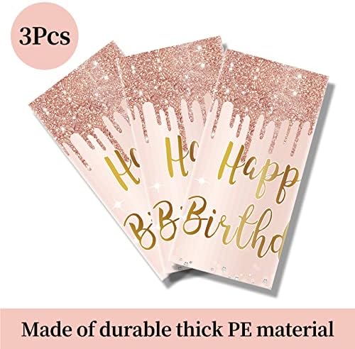 3 Pcs Pink Rose Gold Happy Birthday Table Cover Decorations