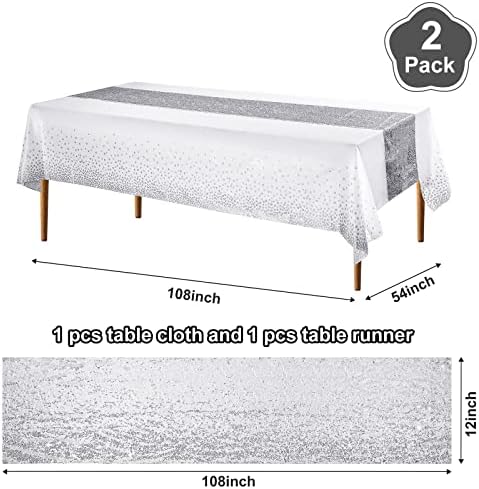 Irenare Tablecloth and Sequin Table Runner Set with Polka Dots and Glitter