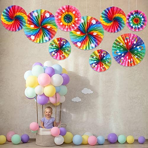 Outus 9 Pcs Rainbow Party Decor Paper Fans
