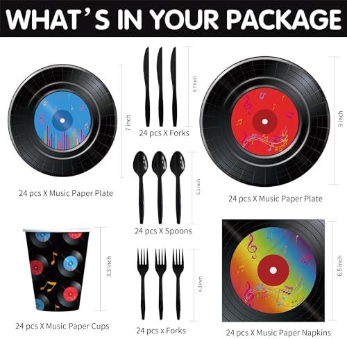 50s Rock Record Party Tableware Set for 24 Guests