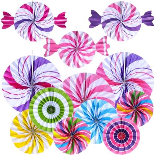 Outus 12 Pcs Candyland Themed Classroom Decor Fans