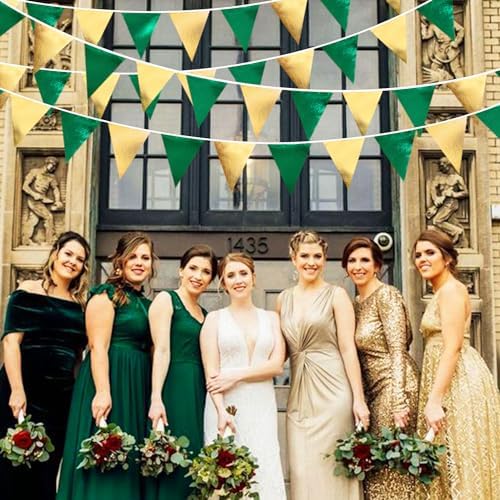 Green Gold Metallic Triangle Pennant Banner Flag Bunting Garland for Parties