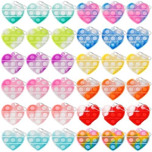 36Pcs Pop Bubble Fidget Toys Rainbow Keychain for Kids Adults