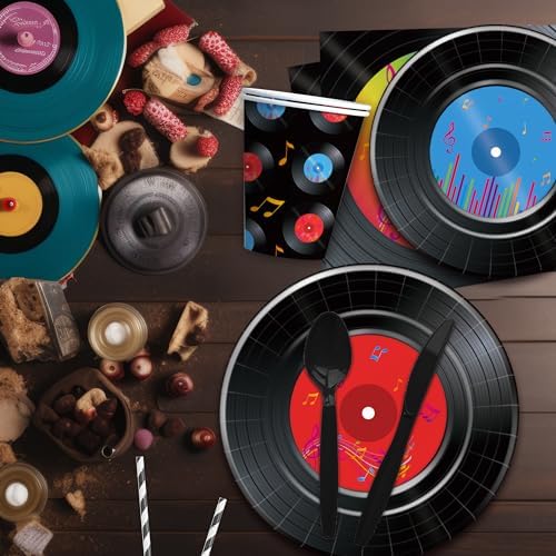 50s Rock Record Party Tableware Set for 24 Guests