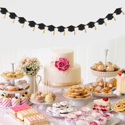 2025 Graduation Decor Banners with Black Glitter Hats and Tassels