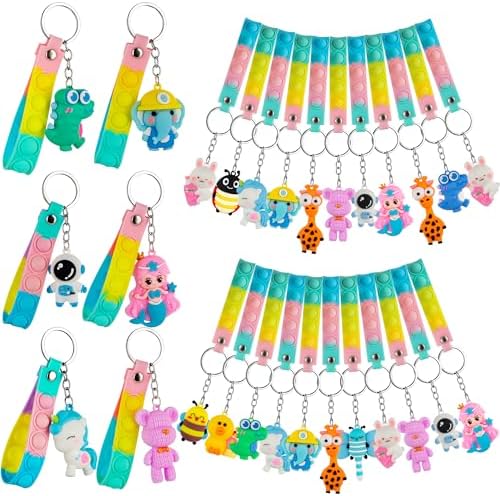 28 Pack Pop Fidget Toys with 3D Animal Keychains for Kids