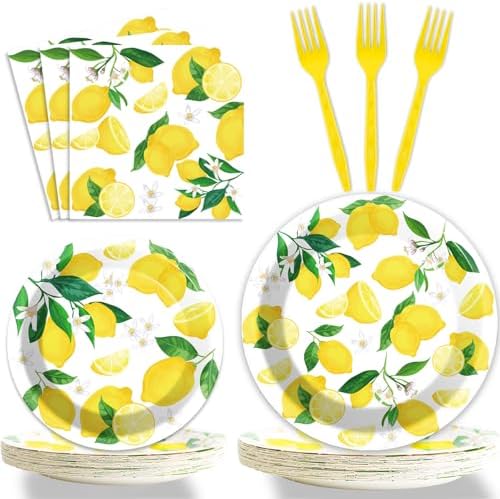 Wiooffen 96 Pcs Lemon Party Tableware Set