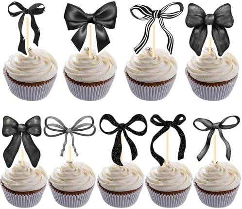 Coquete Black Bow Cupcake Toppers 36PCS