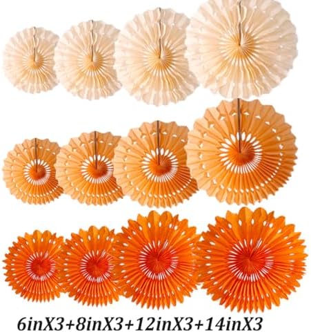 Orange Paper Honeycomb Fans Decor Kit 12pcs