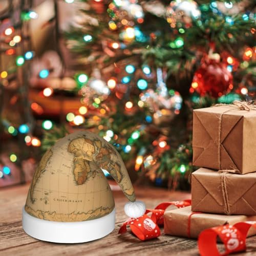 World Map Print Funny Christmas Santa Hat for Adults