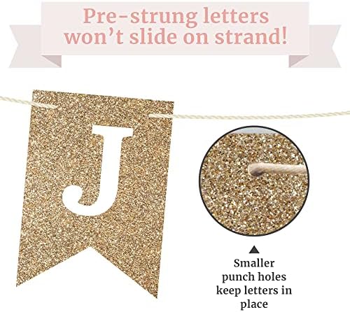 Pre-Strung Gold Glitter Just Married Banner