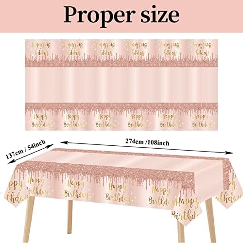 3 Pcs Pink Rose Gold Happy Birthday Table Cover Decorations