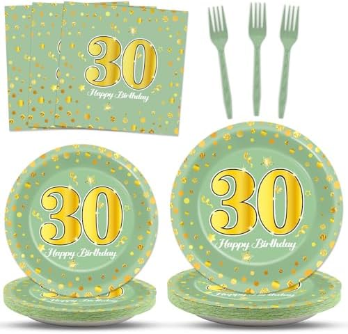 CHUNNIN 96Pcs 30th Birthday Plates Napkins Set for 24 Guests