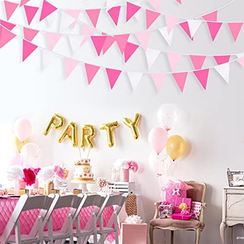 32 Ft Hot Pink Rose Pennant Banner Garland Kit for Parties