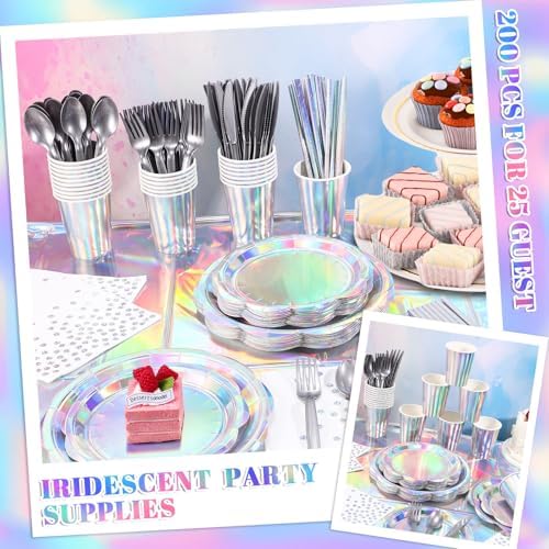 200 Pcs Iridescent Party Decorations Set