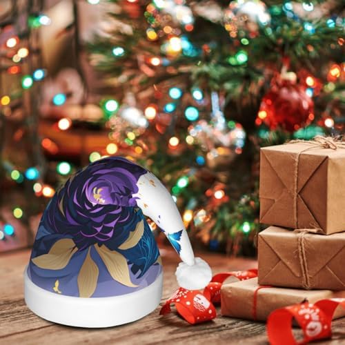 QINZHENG Purple Butterfly Velvet Santa Hat with LED Lights for Adults