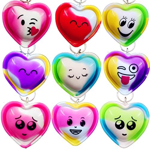 20 Pack Reversible Heart Fidget Keychains for Adults Kids