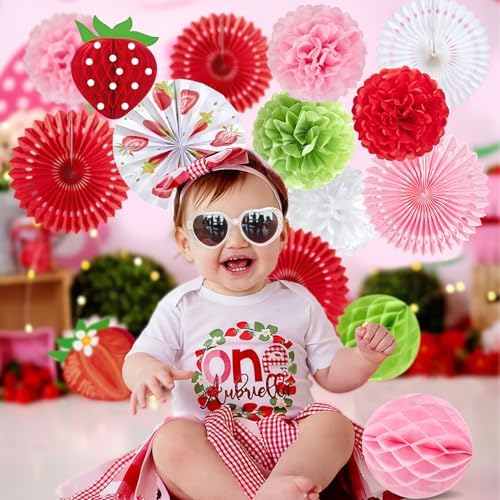 Strawberry Tissue Paper Fans Decor Set