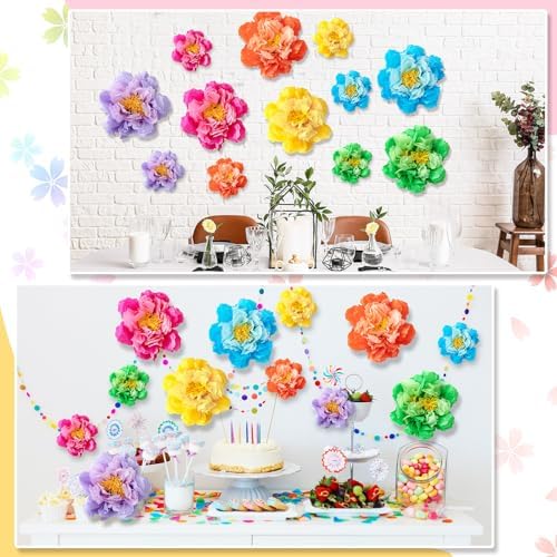 MotiMind 12 Pcs Tissue Paper Flowers for Party Decorations