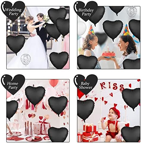 Black Foil Heart Balloons - 10x18 Inch for Valentines Day Wedding Birthday