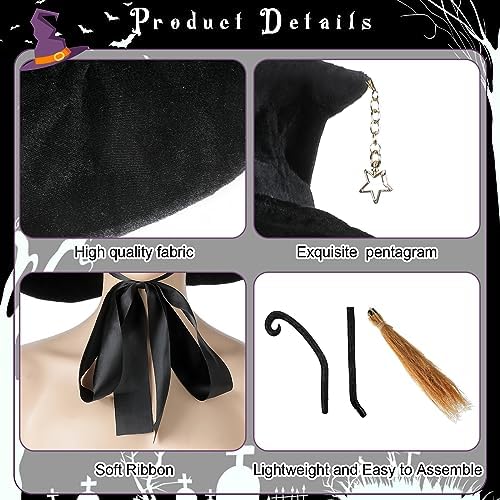 Liitrsh Halloween Witch Hat and Broom Set for Women